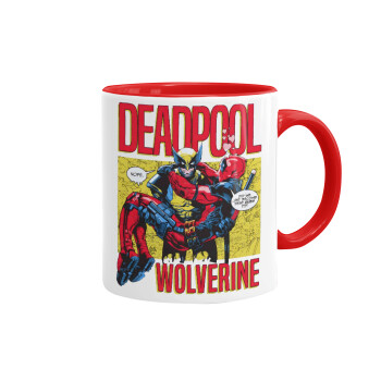 Superhero Deadpool Wolverine, Κούπα χρωματιστή κόκκινη, κεραμική, 330ml