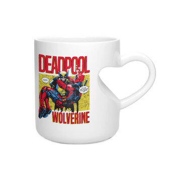 Superhero Deadpool Wolverine, Κούπα καρδιά λευκή, κεραμική, 330ml