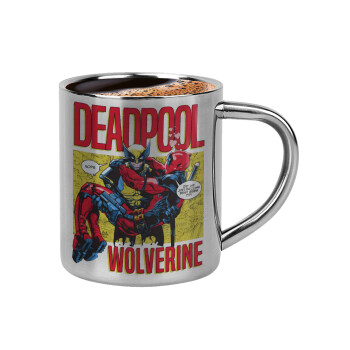 Superhero Deadpool Wolverine, Double-wall metal cup for espresso (220ml)