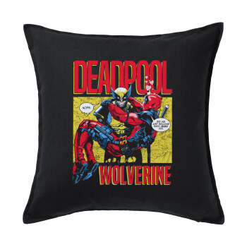 Superhero Deadpool Wolverine, Sofa cushion black 50x50cm includes filling