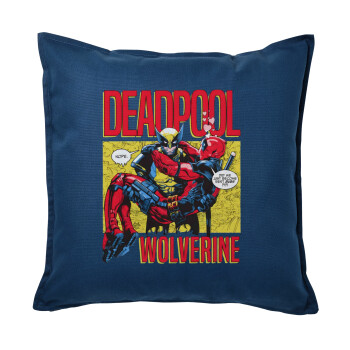 Superhero Deadpool Wolverine, Sofa cushion Blue 50x50cm includes filling