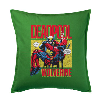 Superhero Deadpool Wolverine, Sofa cushion Green 50x50cm includes filling