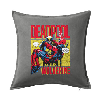 Superhero Deadpool Wolverine, Sofa cushion Grey 50x50cm includes filling