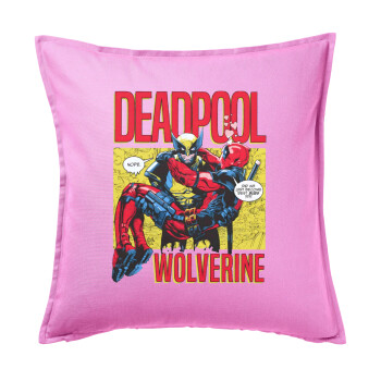 Superhero Deadpool Wolverine, Sofa cushion Pink 50x50cm includes filling