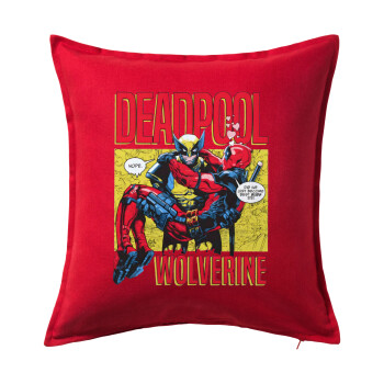 Superhero Deadpool Wolverine, Sofa cushion RED 50x50cm includes filling