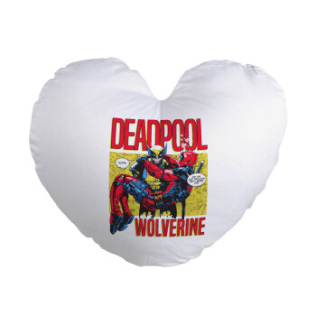 Superhero Deadpool Wolverine, Μαξιλάρι καναπέ καρδιά 40x40cm περιέχεται το  γέμισμα