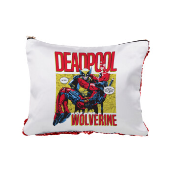 Superhero Deadpool Wolverine, Red sequin cosmetic bag