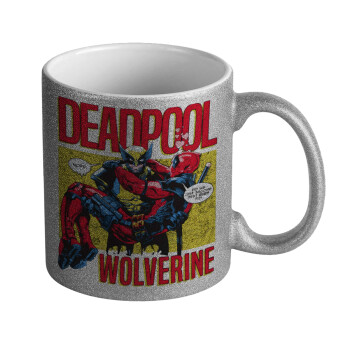 Superhero Deadpool Wolverine, Κούπα Ασημένια Glitter που γυαλίζει, κεραμική, 330ml