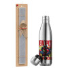 Easter Set, metallic stainless thermos flask (500ml) & scented flat Easter candle (30cm) (GRAY)