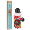 Easter Set, metallic aluminum water bottle (500ml) & scented flat candle (30cm) (TURQUOISE)