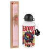 Easter Set, metallic aluminum bottle (500ml) & aromatic flat Easter candle (30cm) (PINK)