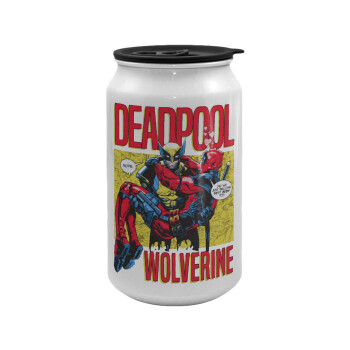 Superhero Deadpool Wolverine, Κούπα ταξιδιού μεταλλική με καπάκι (tin-can) 500ml