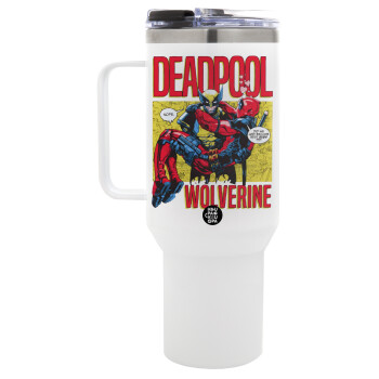 Superhero Deadpool Wolverine, Mega Stainless steel Tumbler with lid, double wall 1,2L