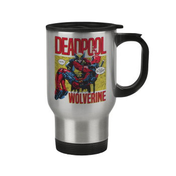 Superhero Deadpool Wolverine, Stainless steel travel mug with lid, double wall 450ml