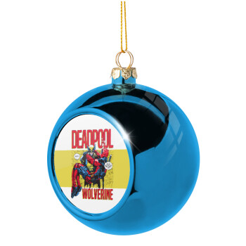 Superhero Deadpool Wolverine, Blue Christmas tree ball ornament 8cm