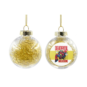 Superhero Deadpool Wolverine, Transparent Christmas tree ball ornament with gold filling 8cm