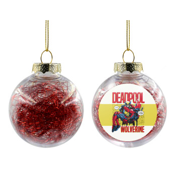 Superhero Deadpool Wolverine, Transparent Christmas tree ball ornament with red filling 8cm