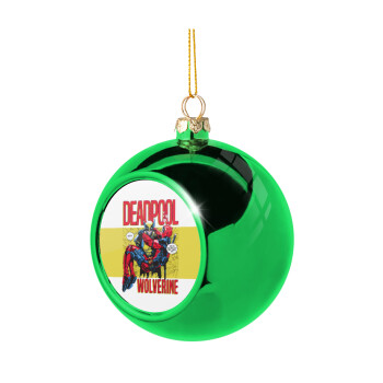 Superhero Deadpool Wolverine, Green Christmas tree ornament ball 8cm