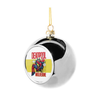 Superhero Deadpool Wolverine, Silver 8cm Christmas tree ball ornament