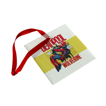 Superhero Deadpool Wolverine, Christmas ornament, glass square ornament 9x9cm