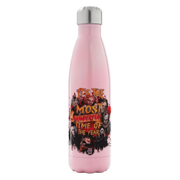 Halloween it's most wonderful time of the year, Metal mug thermos Pink Iridiscent (Stainless steel), double wall, 500ml