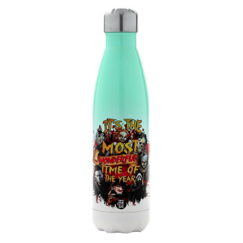 Halloween it's most wonderful time of the year, Metal mug thermos Green/White (Stainless steel), double wall, 500ml