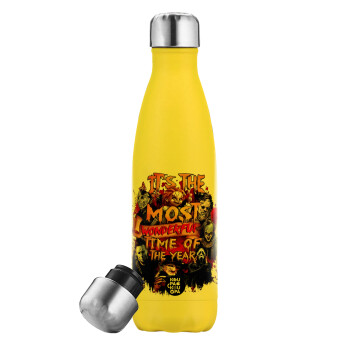 Halloween it's most wonderful time of the year, Yellow Stainless Steel Metallic Thermos, double-walled, 500ml