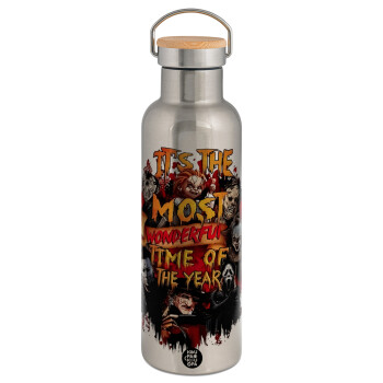 Halloween it's most wonderful time of the year, Stainless steel Silver with wooden lid (bamboo), double wall, 750ml