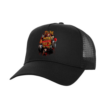 Halloween it's most wonderful time of the year, Καπέλο Ενηλίκων Structured Trucker, με Δίχτυ, Μαύρο (100% ΒΑΜΒΑΚΕΡΟ, ΕΝΗΛΙΚΩΝ, UNISEX, ONE SIZE)