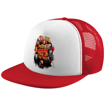 Halloween it's most wonderful time of the year, Children's Soft Trucker Hat with Red/White Mesh (POLYESTER, CHILDREN'S, ONE SIZE)