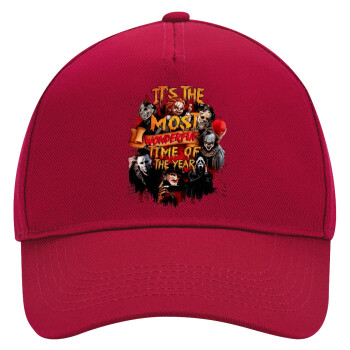 Halloween it's most wonderful time of the year, Adult Ultimate Hat RED, (100% COTTON DRILL, ADULT, UNISEX, ONE SIZE)