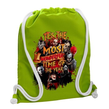 Halloween it's most wonderful time of the year, Backpack bag GYMBAG LIME GREEN, with pocket (40x48cm) & thick cords