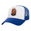 Adult Structured Trucker Hat, with Mesh, WHITE/BLUE (100% COTTON, ADULT, UNISEX, ONE SIZE)