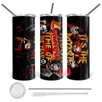 Halloween it's most wonderful time of the year, 360 Eco friendly stainless steel tumbler 600ml, with metal straw & cleaning brush