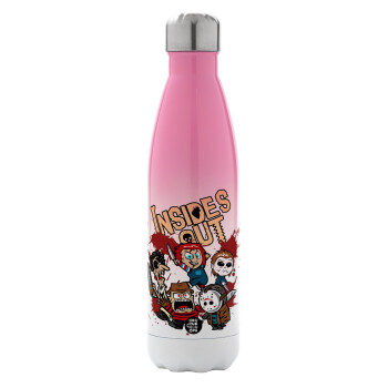 Halloween Inside out, Metal mug thermos Pink/White (Stainless steel), double wall, 500ml