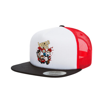 Halloween Inside out, Adult Foam Flat Snapback with Mesh Black-White-Red (POLYESTER, ADULT, UNISEX, ONE SIZE)