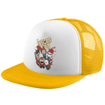 Halloween Inside out, Adult Soft Trucker Hat with Yellow/White Mesh (POLYESTER, ADULT, UNISEX, ONE SIZE)