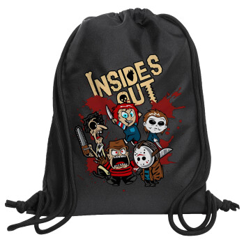 Halloween Inside out, Backpack pouch GYMBAG Black, with pocket (40x48cm) & thick cords