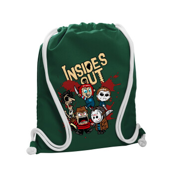 Halloween Inside out, Backpack pouch GYMBAG BOTTLE GREEN, with pocket (40x48cm) & thick white cords