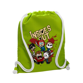 Halloween Inside out, Backpack bag GYMBAG LIME GREEN, with pocket (40x48cm) & thick cords