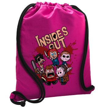 Halloween Inside out, Backpack pouch GYMBAG Fuchsia, with pocket (40x48cm) & thick cords