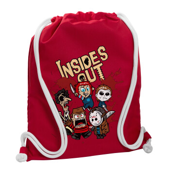 Halloween Inside out, Backpack pouch GYMBAG Red, with pocket (40x48cm) & thick cords