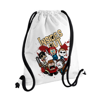 Halloween Inside out, Backpack pouch GYMBAG white, with pocket (40x48cm) & thick cords