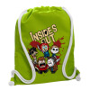 Backpack bag GYMBAG LIME GREEN, with pocket (40x48cm) & thick cords