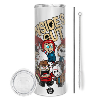 Halloween Inside out, Eco friendly stainless steel tumbler 600ml, with metal straw & cleaning brush