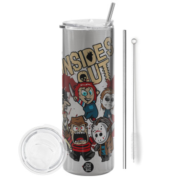 Halloween Inside out, Tumbler stainless steel Silver 600ml, with metal straw & cleaning brush