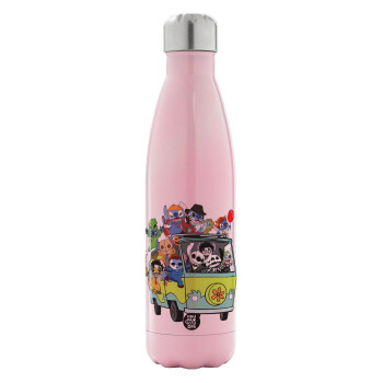 Stitch Halloween, Metal mug thermos Pink Iridiscent (Stainless steel), double wall, 500ml