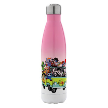 Stitch Halloween, Metal mug thermos Pink/White (Stainless steel), double wall, 500ml