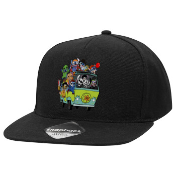 Stitch Halloween, Adult Flat Snapback Hat Black, (100% COTTON TWILL, ADULT, UNISEX, ONE SIZE)