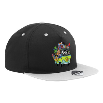 Stitch Halloween, Adult Flat Snapback Hat Black/Grey, (100% COTTON TWILL, ADULT, UNISEX, ONE SIZE)